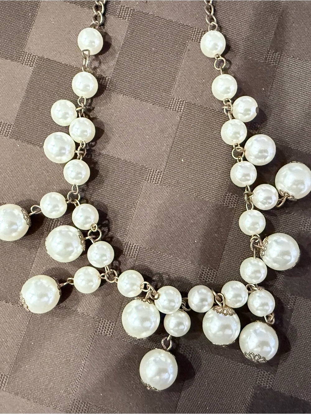 Vintage Gold Tone Faux Pearl Cluster
Statement Bib Necklace